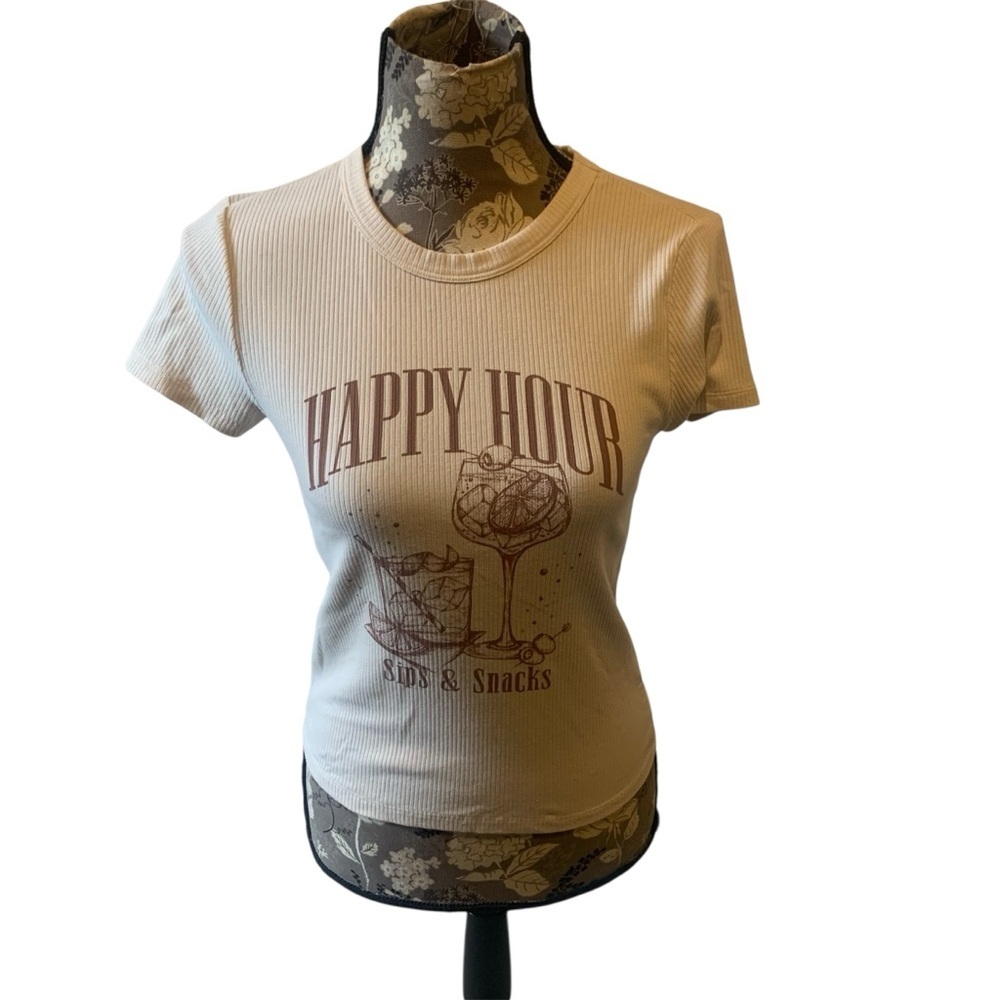 AMERICAN EAGLE Tan Happy Hour Ribbed T-shirt Short Sleeve size medium